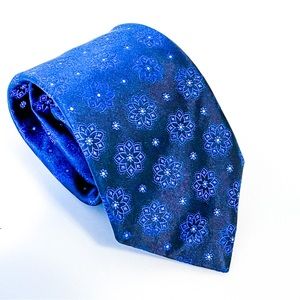 Vitaliano Pancaldi Blue Floral Jacquard Metallic Necktie Italy Luxe